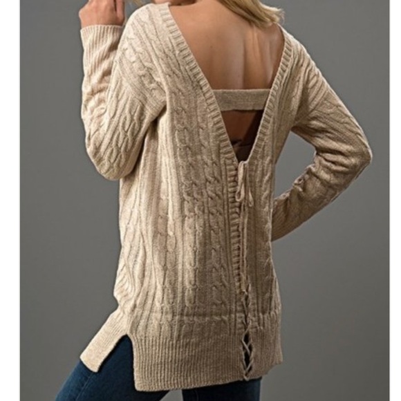 Sand Cable Knit Lace Up Sweater - Picture 2 of 3